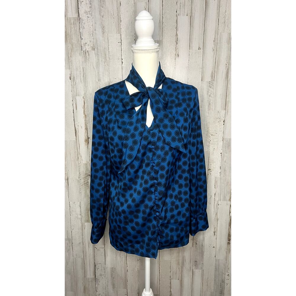 Banana Republic Petite Women's Bow Tie Neck‎ Blouse Blue Size Large